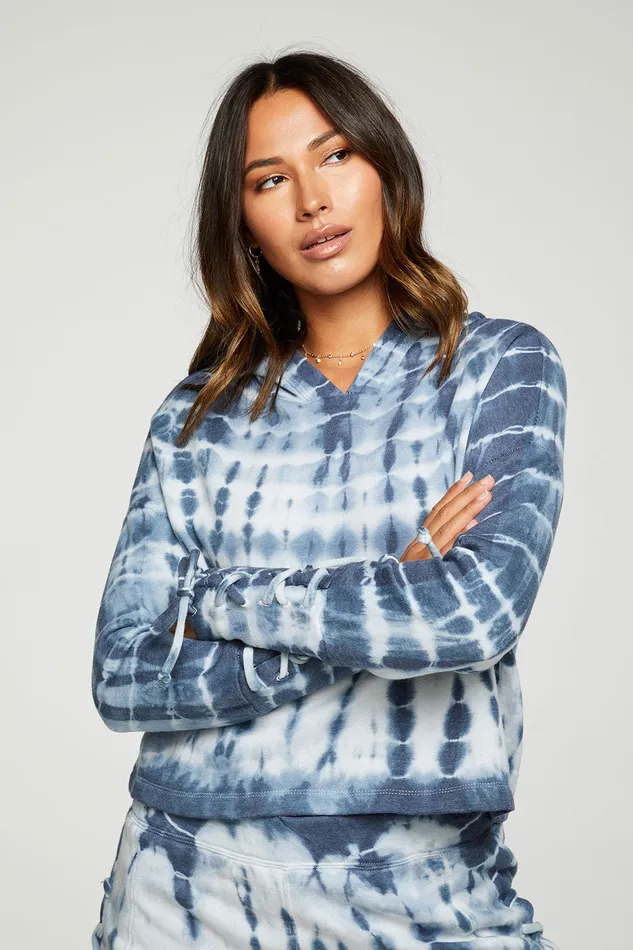 Chaser Brand Outerwear Womens Cashmere Fleece Lace Up Sleeve Pullover Hoodie