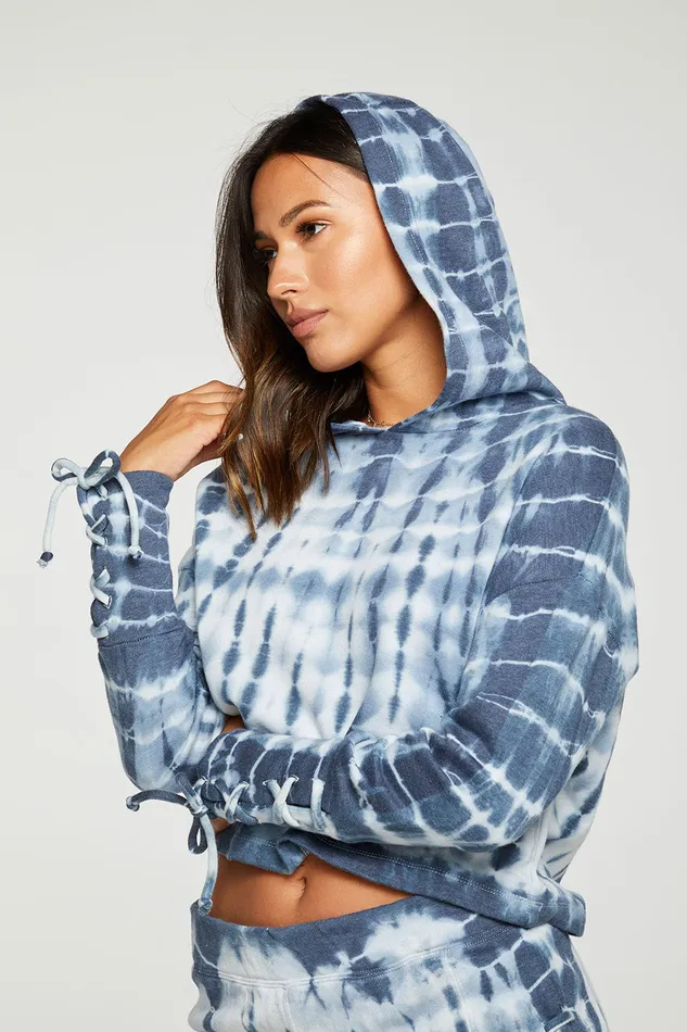 Chaser Brand Outerwear Womens Cashmere Fleece Lace Up Sleeve Pullover Hoodie