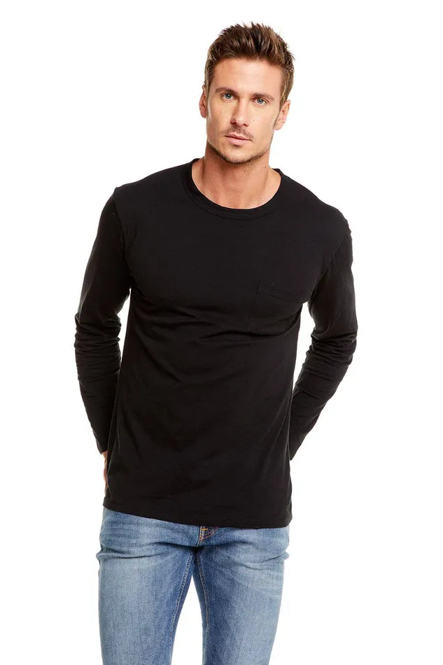 Chaser Brand Tops Mens COTTON JERSEY LS CREW NECK POCKET TEE