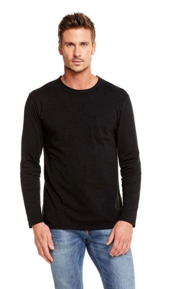 Chaser Brand Tops Mens COTTON JERSEY LS CREW NECK POCKET TEE