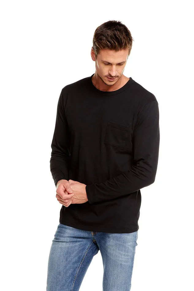 Chaser Brand Tops Mens COTTON JERSEY LS CREW NECK POCKET TEE