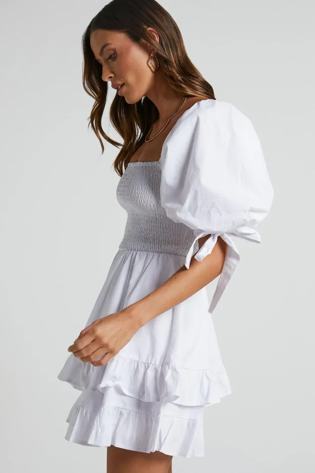 Chelle Mini Dress 8211 Shirred Short Tie Sleeve Dress In White Women Showpo Curve Clothes Chelle Mini Dress 8211 Shirred Short Tie Sleeve Dress In White Women Showpo Curve Clothes