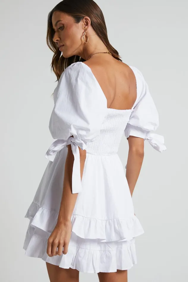 Chelle Mini Dress 8211 Shirred Short Tie Sleeve Dress In White Women Showpo Curve Clothes Chelle Mini Dress 8211 Shirred Short Tie Sleeve Dress In White Women Showpo Curve Clothes