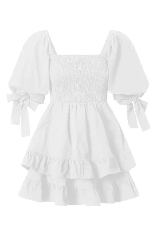 Chelle Mini Dress 8211 Shirred Short Tie Sleeve Dress In White Women Showpo Curve Clothes Chelle Mini Dress 8211 Shirred Short Tie Sleeve Dress In White Women Showpo Curve Clothes