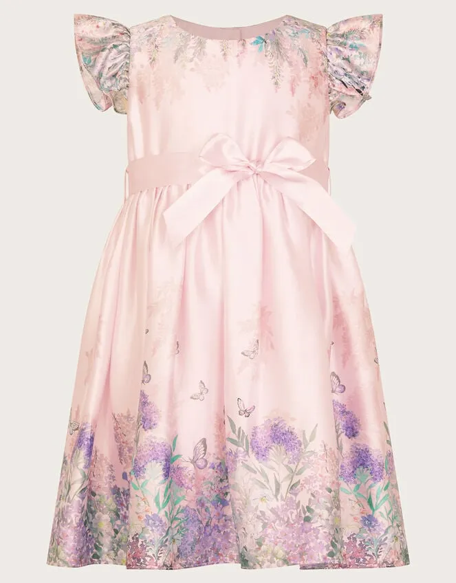 Children Baby Alium Satin Print Dress Pink Monsoon Partywear