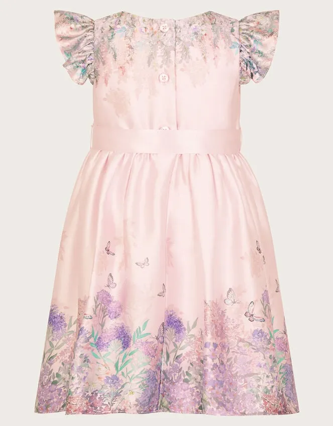 Children Baby Alium Satin Print Dress Pink Monsoon Partywear
