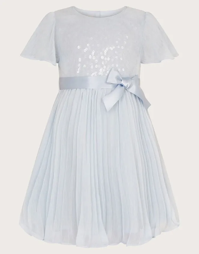 Children Baby Angel Pleat Sequin Dress Blue Monsoon Partywear