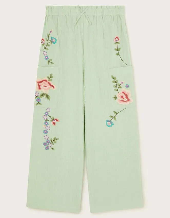 Children Boutique Embroidered Trousers Green Monsoon Trousers and Shorts