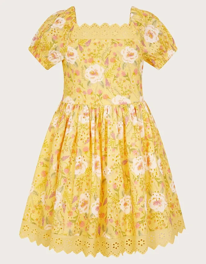 Children Broderie Floral Dress Yellow Monsoon Dresses