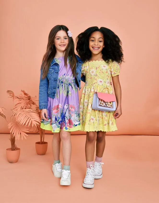 Children Broderie Floral Dress Yellow Monsoon Dresses