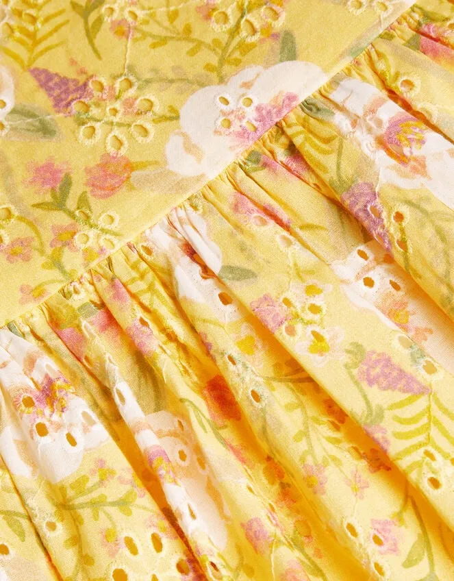 Children Broderie Floral Dress Yellow Monsoon Dresses