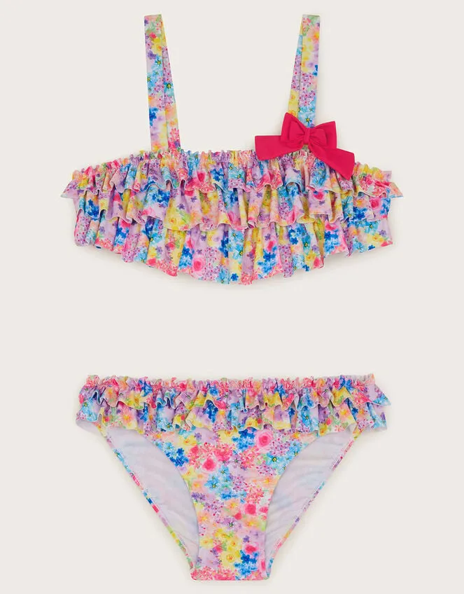 Children Ditsy Ruffle Bow Bikini Set Multi Monsoon Beachwear and Swimwear