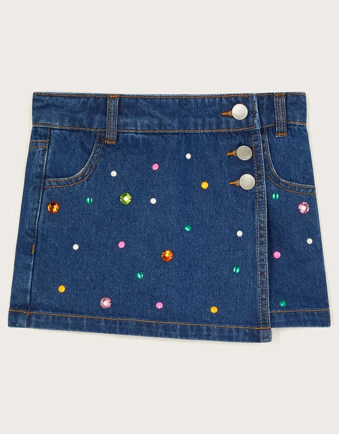 Children Embellished Denim Skort Blue Monsoon Trousers and Shorts