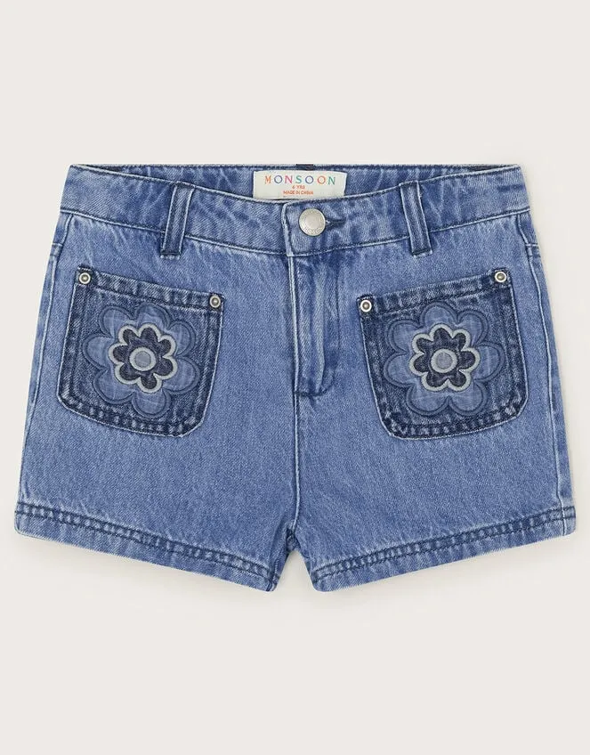 Children Flower Denim Shorts Blue Monsoon Casualwear Collection