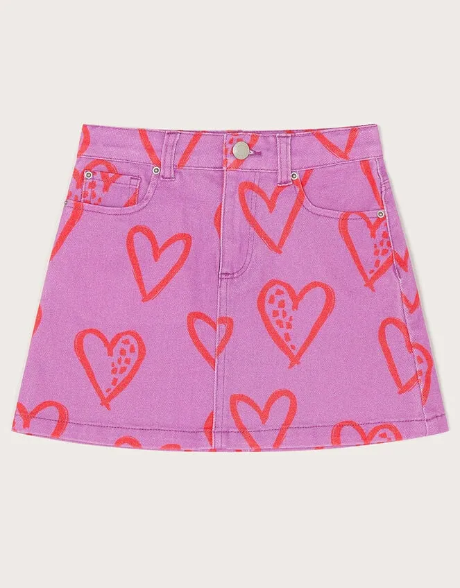 Children Heart Print Denim Skirt Purple Monsoon Casualwear Collection
