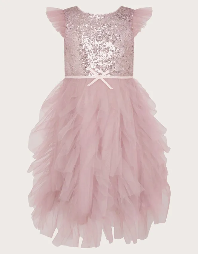 Children Isabella Sequin Ruffle Dress Purple Monsoon Dresses