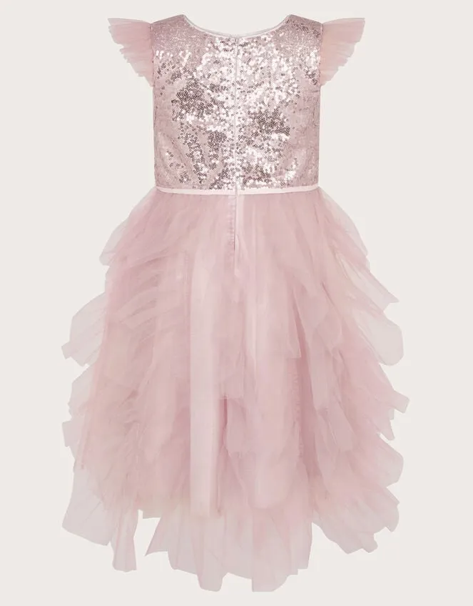 Children Isabella Sequin Ruffle Dress Purple Monsoon Dresses