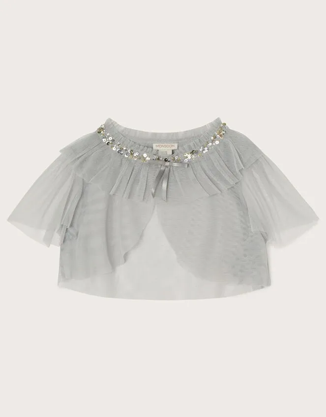 Children Land Of Wonder Short Tulle Cape Jacket Grey Monsoon Partywear