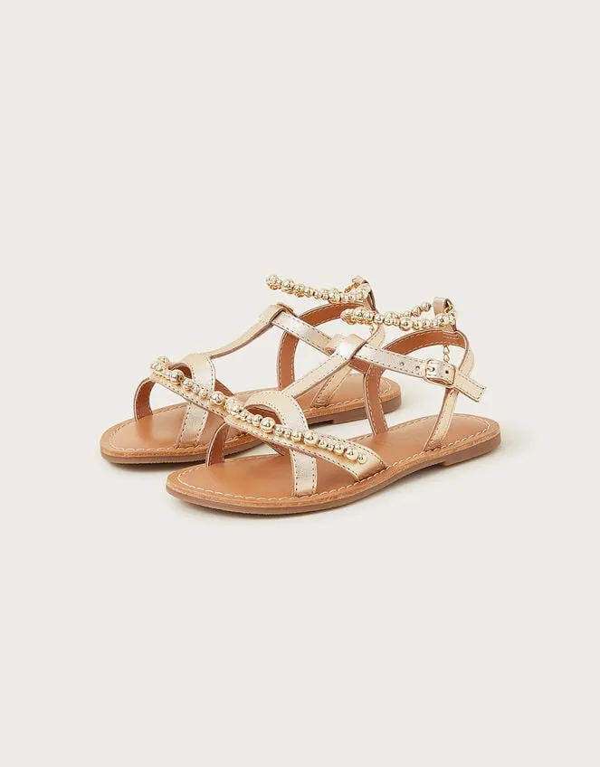Children Leather Beaded Anklet Sandals Gold Monsoon Girls039 Shoes and Sandals