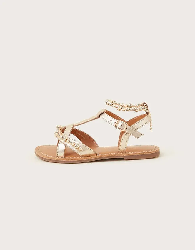 Children Leather Beaded Anklet Sandals Gold Monsoon Girls039 Shoes and Sandals