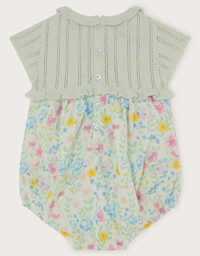 Children Newborn Knit Floral Bodysuit Blue Monsoon Outfits and Rompers