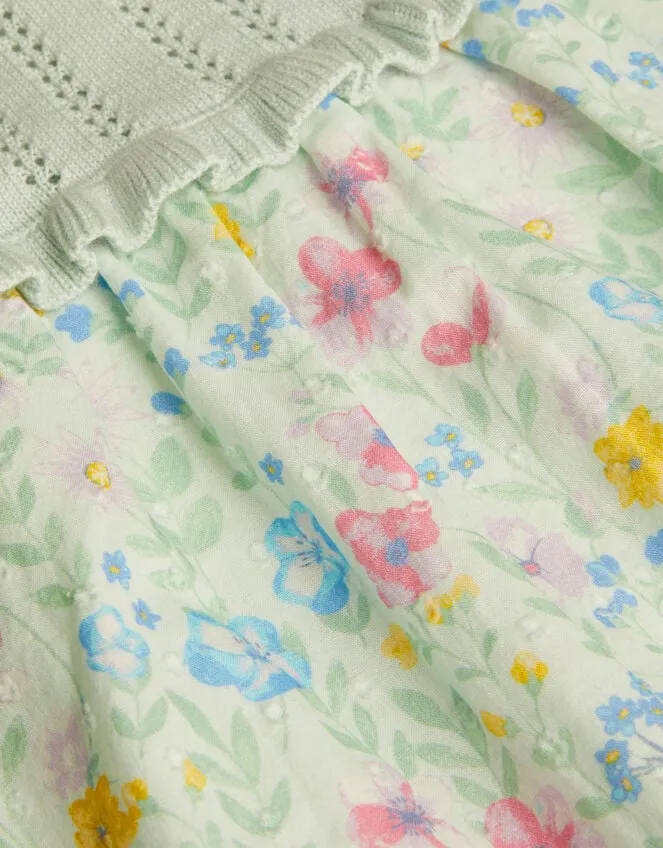 Children Newborn Knit Floral Bodysuit Blue Monsoon Outfits and Rompers