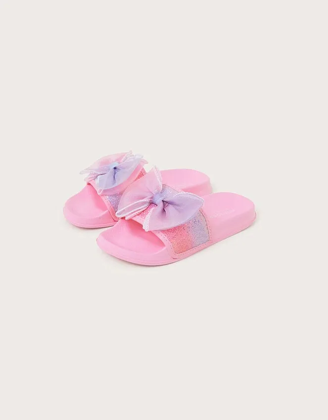 Children Ombre Bow Glitter Sliders Pink Monsoon Girls039 Shoes and Sandals