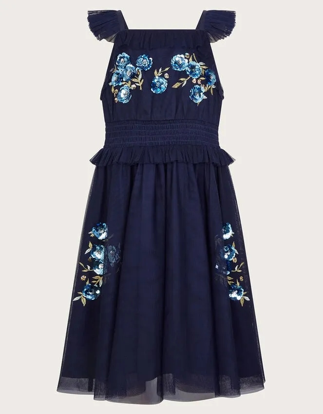 Children Ria Sequin Embellished Dress Blue Monsoon Dresses
