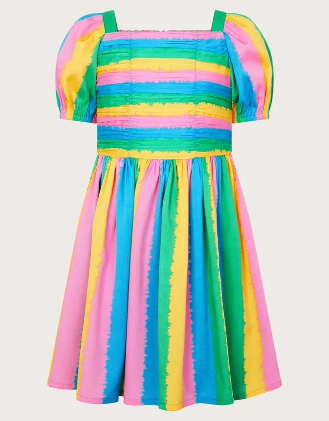 Children Stripe Pleated Dress Multi Monsoon Dresses