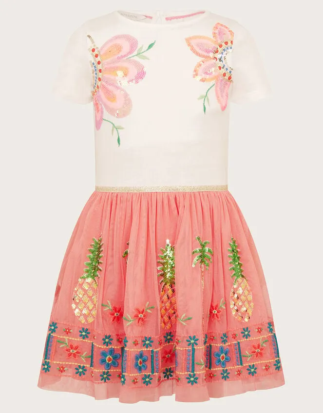 Children Tropical Embellished Disco Dress Orange Monsoon Dresses
