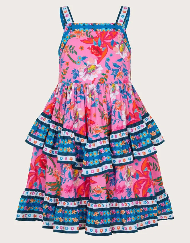 Children Tropical Print Tiered Dress Pink Monsoon Dresses