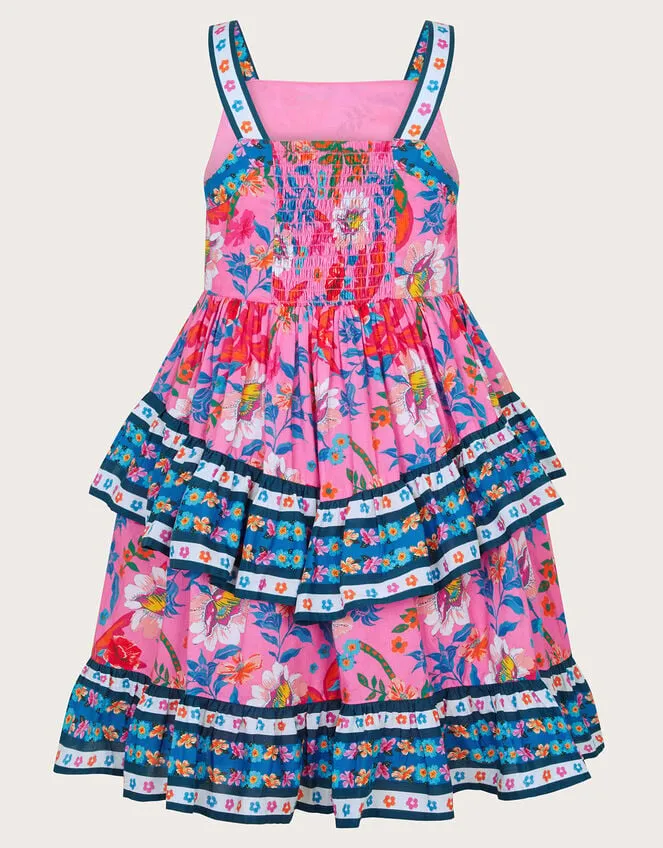 Children Tropical Print Tiered Dress Pink Monsoon Dresses