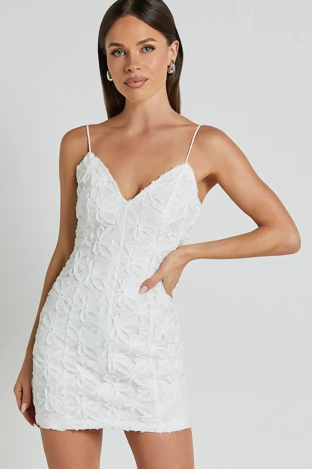 Clarissa Mini Dress 8211 Strappy V Neck Bodycon Dress In White Women Showpo Dresses