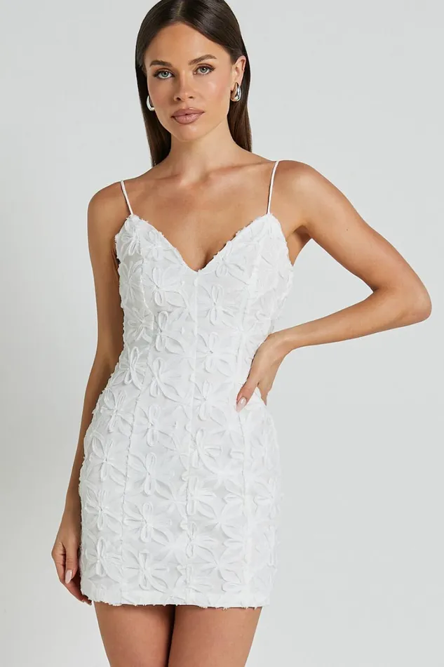 Clarissa Mini Dress 8211 Strappy V Neck Bodycon Dress In White Women Showpo Dresses
