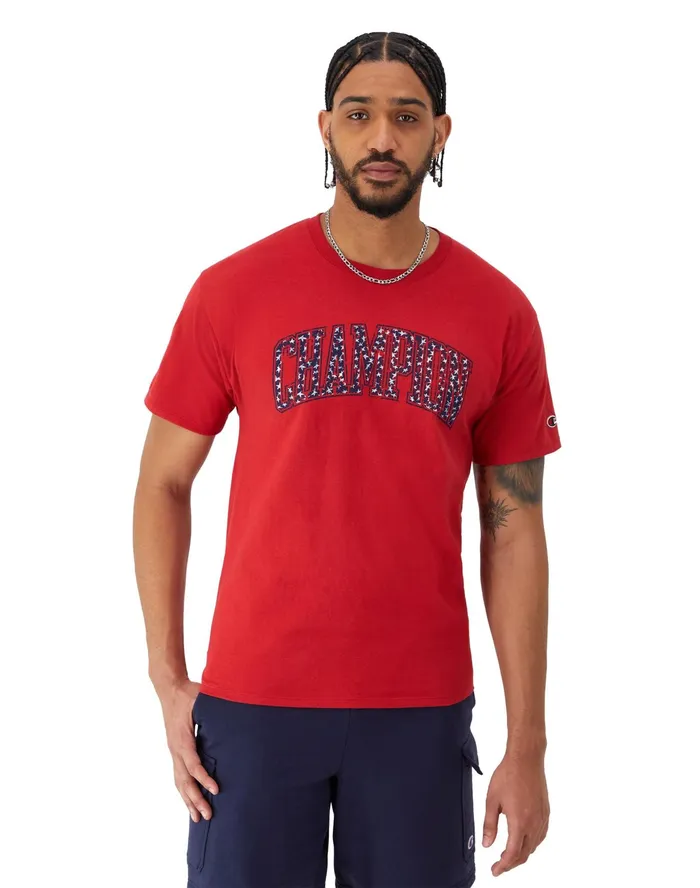 Classic Graphic TShirt Distressed Champion Stars Eclipse Red Men Champion TShirts and Tops