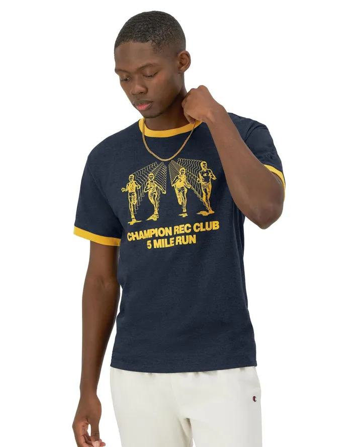 Classic Ringer Graphic TShirt Rec Club Run Navy Heather Men Champion TShirts and Tops