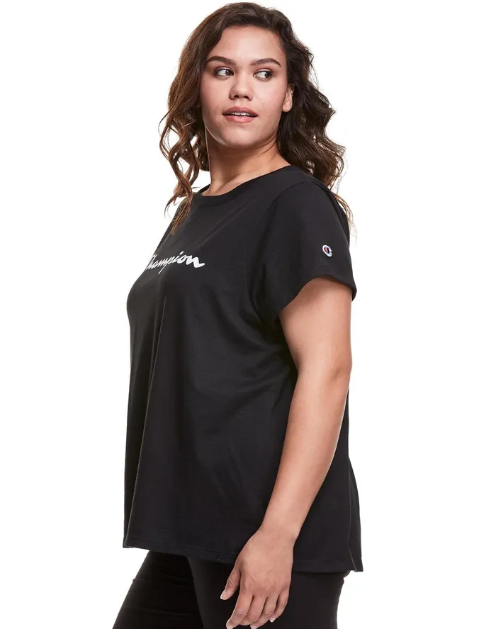 Classic TShirt Script Logo Plus Size Black Women Champion TShirts and Tops