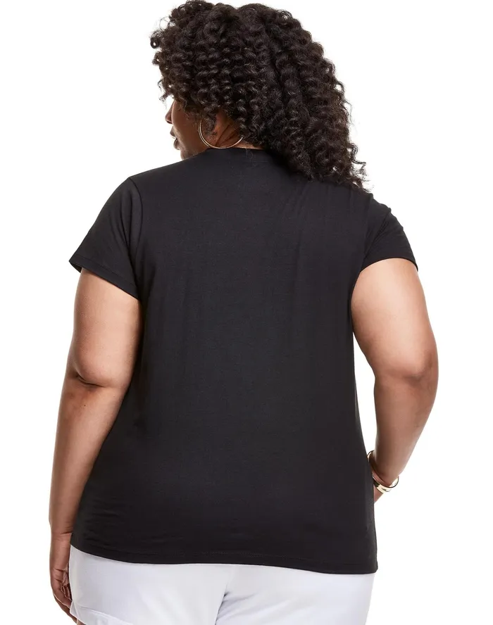 Classic TShirt Script Logo Plus Size Black Women Champion TShirts and Tops