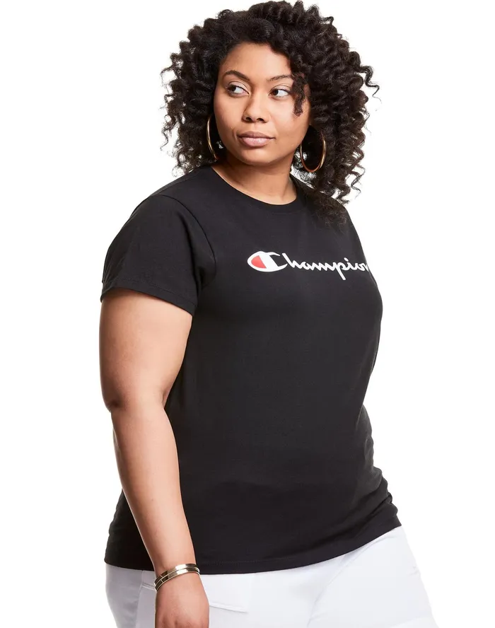 Classic TShirt Script Logo Plus Size Black Women Champion TShirts and Tops