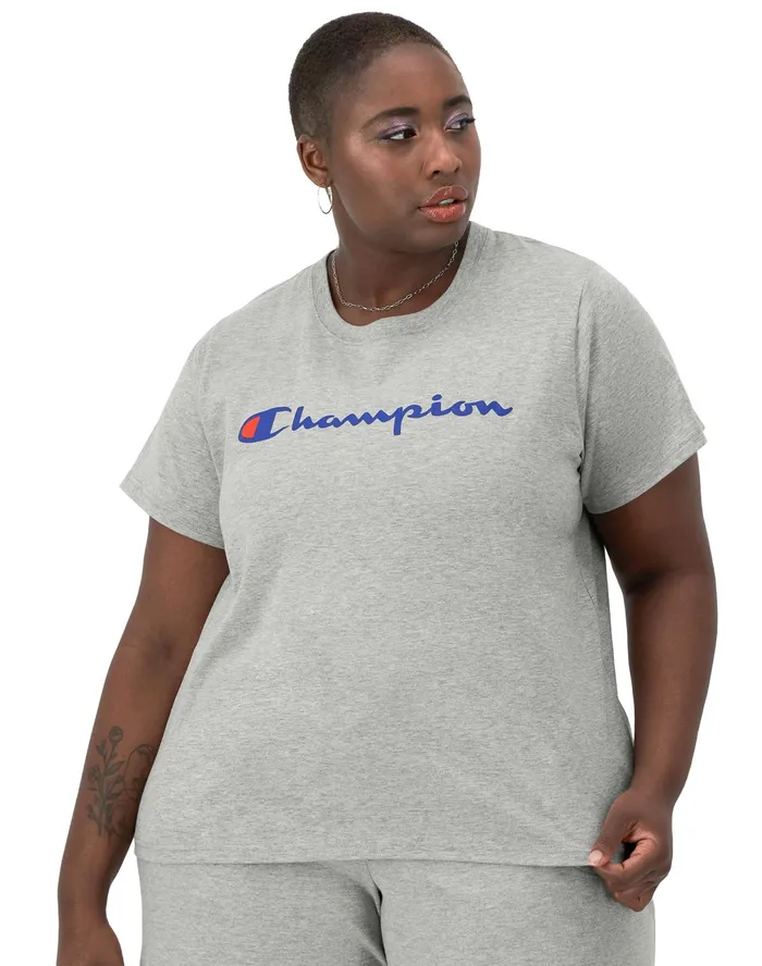 Classic TShirt Script Logo Plus Size Oxford Grey Women Champion TShirts and Tops