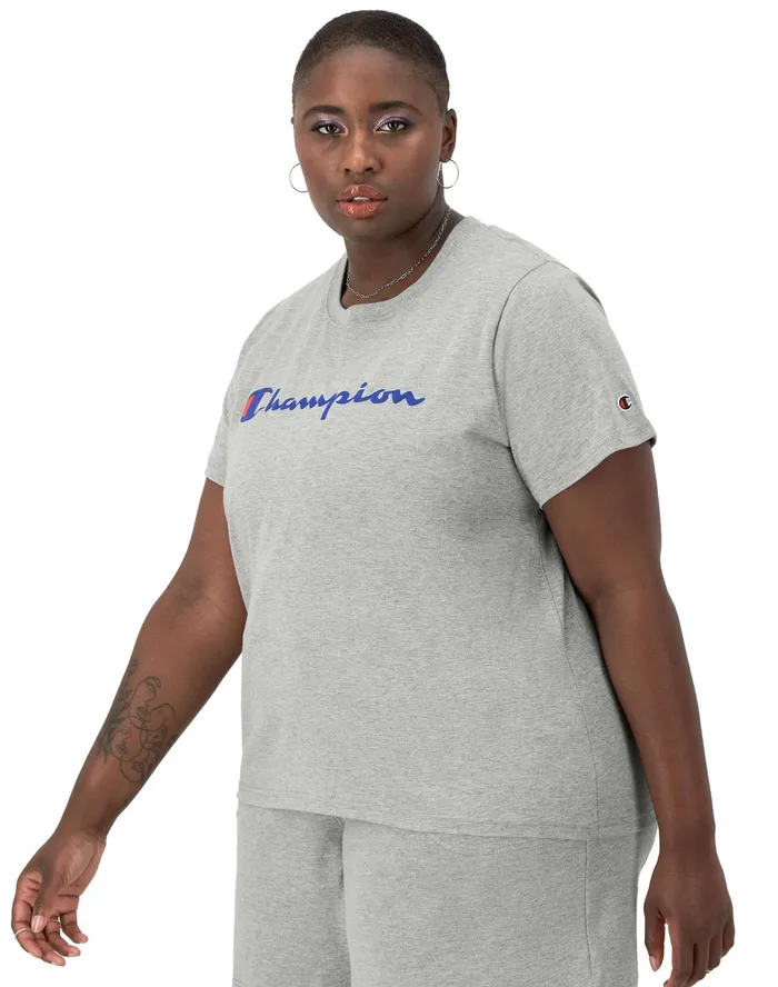 Classic TShirt Script Logo Plus Size Oxford Grey Women Champion TShirts and Tops