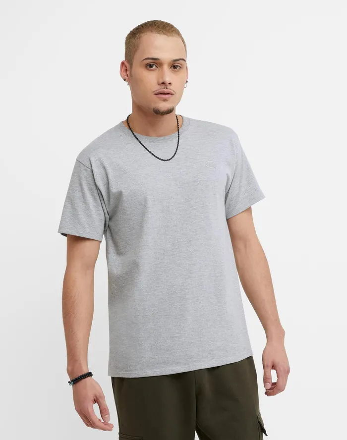 Classic Tee Embroidered C Logo Oxford Grey Men Champion TShirts and Tops