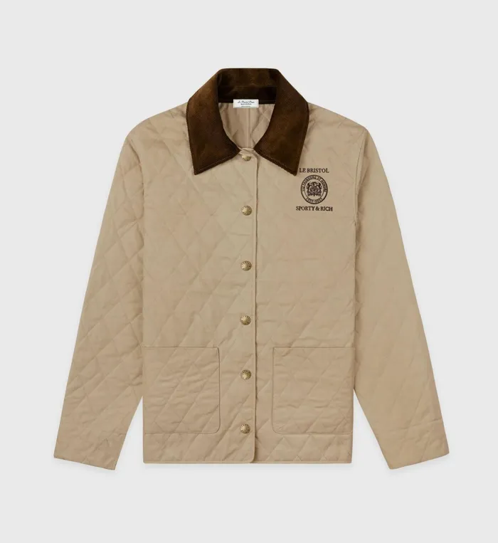 Coats Women Sporty and Rich Crest Seal 100th Quilted Jacket 8211 BeigeChocolate