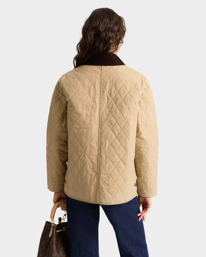 Coats Women Sporty and Rich Crest Seal 100th Quilted Jacket 8211 BeigeChocolate