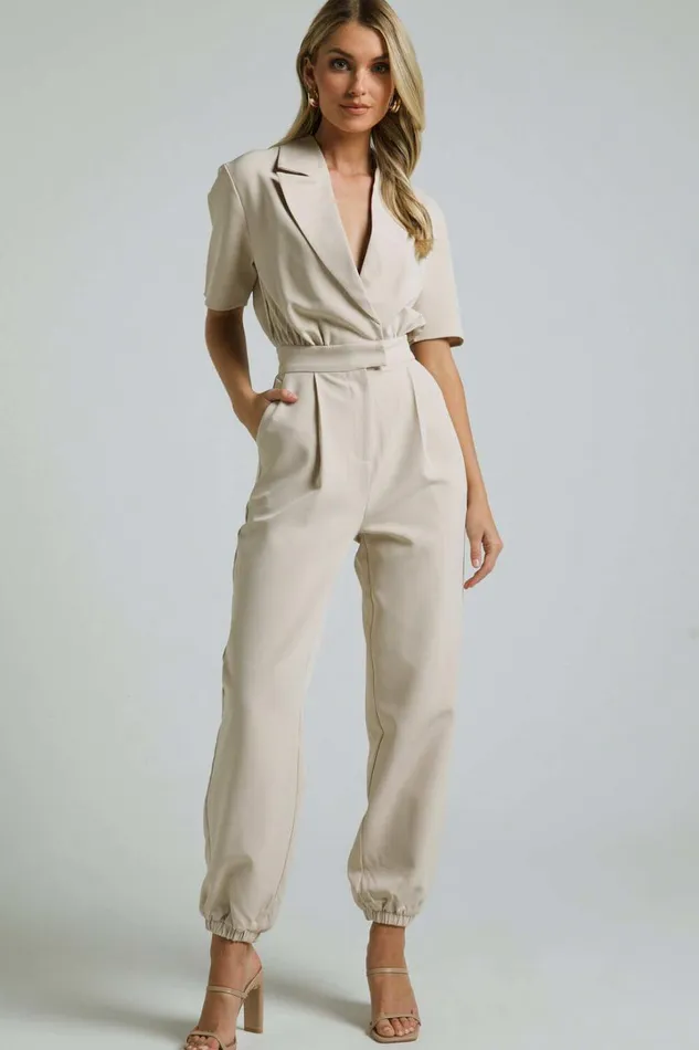 Coco Jumpsuit 8211 Collared Short Sleeve Straight Leg Jumpsuit In Stone Women Showpo Jumpsuits Coco Jumpsuit 8211 Collared Short Sleeve Straight Leg Jumpsuit In Stone Women Showpo Jumpsuits