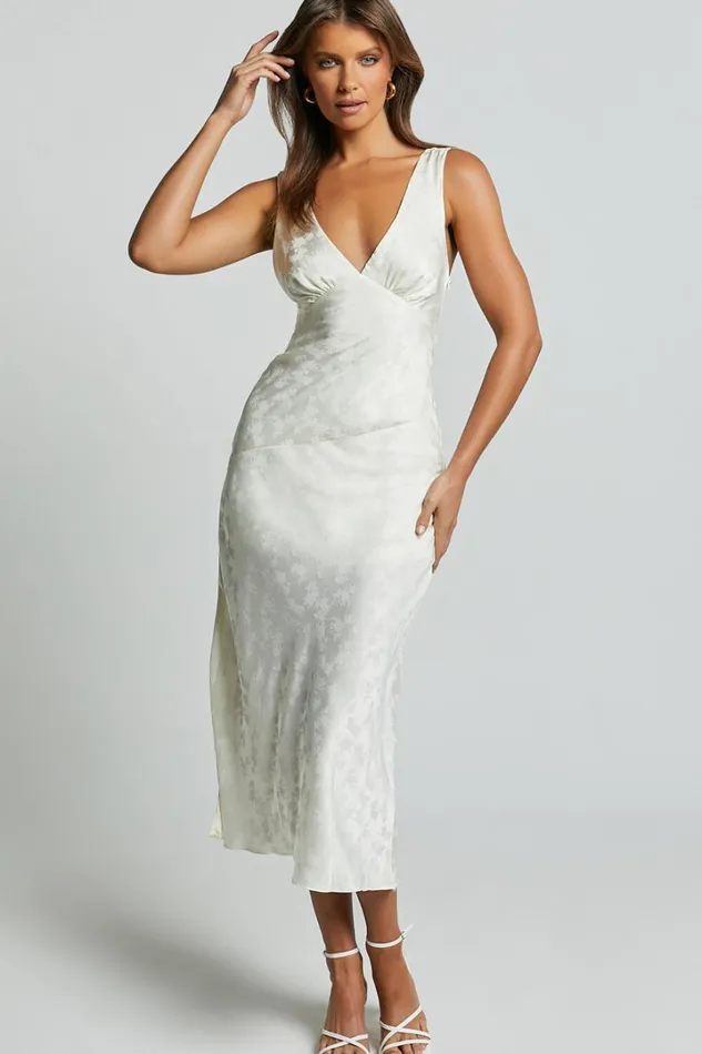 Cohen Midi Dress 8211 Jacquard Satin Midi Dress In Cream Women Showpo Dresses