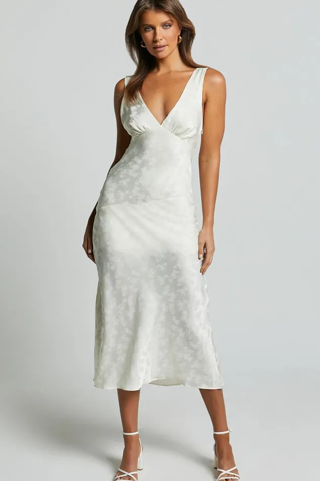 Cohen Midi Dress 8211 Jacquard Satin Midi Dress In Cream Women Showpo Dresses