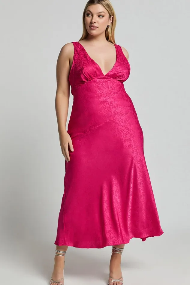 Cohen Midi Dress 8211 Jacquard Satin Midi Dress In Pink Women Showpo Curve Clothes