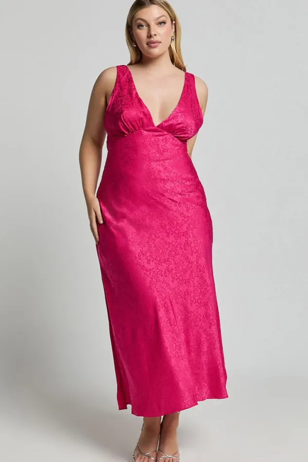 Cohen Midi Dress 8211 Jacquard Satin Midi Dress In Pink Women Showpo Curve Clothes