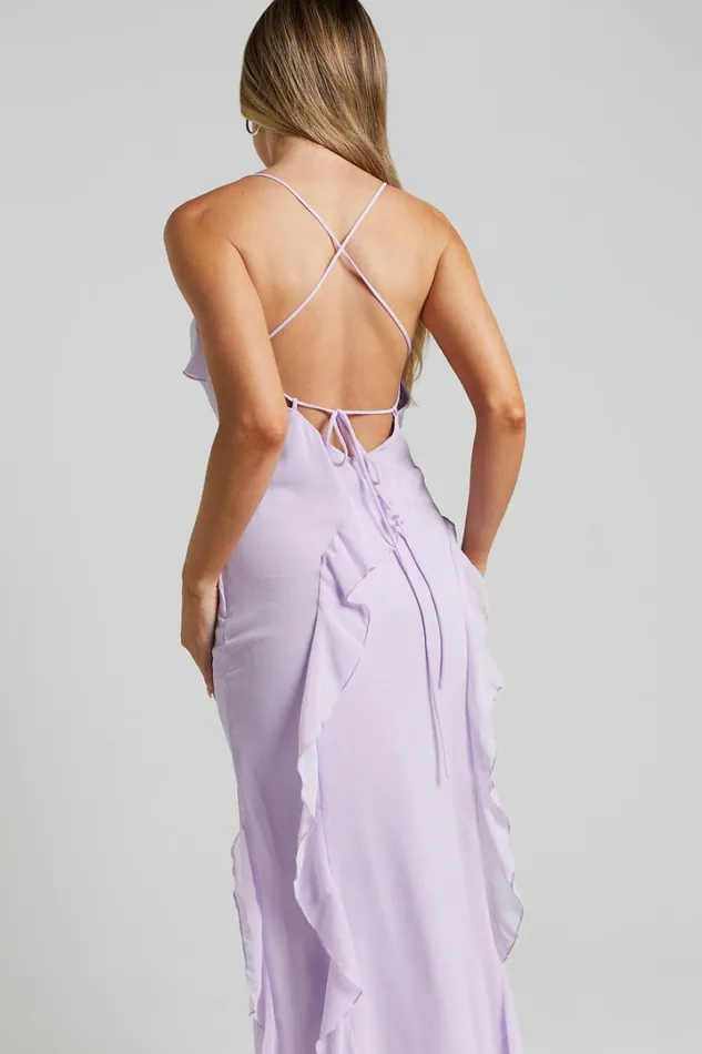 Connie Midi Dress Ruffle Detail Dress In Lilac Women Showpo Dresses